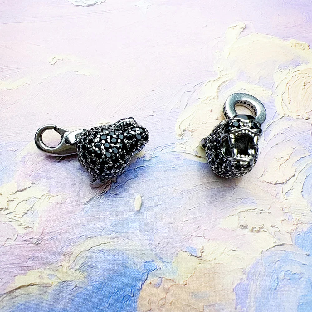 Damen-Charm-Anhänger schwarze Katze mystisch Punk aus Sterlingsilber
