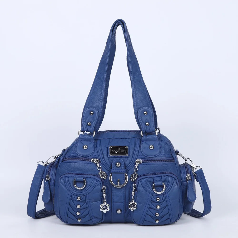Damen-Satchel-Handtasche aus PU-Leder mit Reißverschluss und viel Stauraum für Alltag und Freizeit