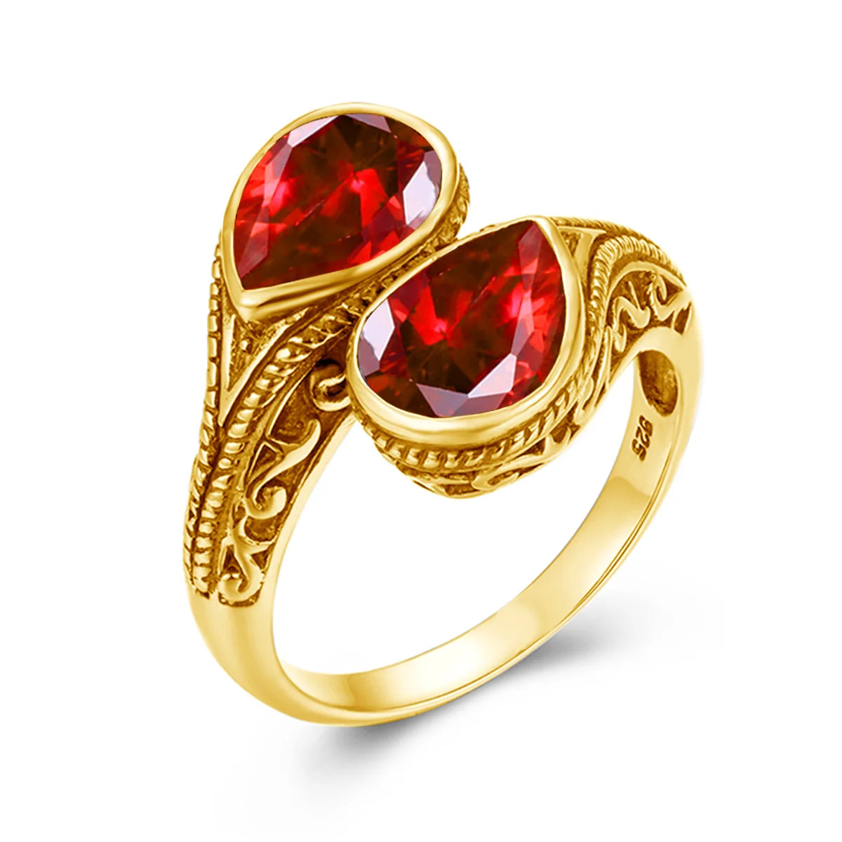 Damen-Ring tropfenförmiger Smaragd in Silber mit goldfarbener Beschichtung Ideal Als Hochzeits- oder Festgeschenk