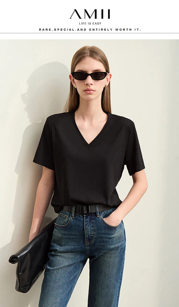 Damen Kurzarm-T-Shirts mit V-Ausschnitt und Sonnenschutz für kühles Gefühl