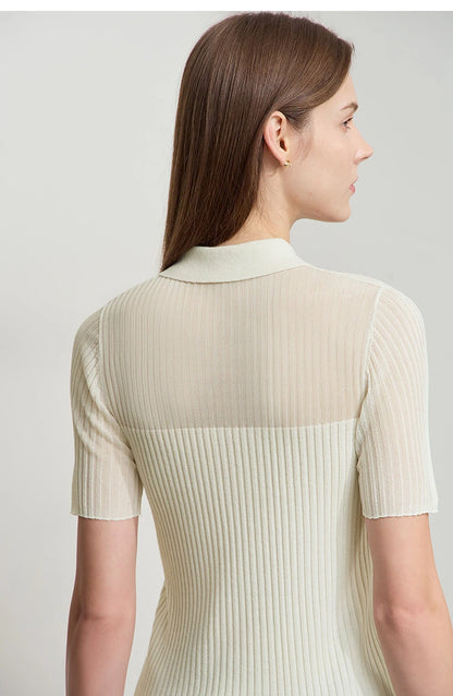 Damen Strickoberteil mit Revers und halber Knopfleiste für den Sommer