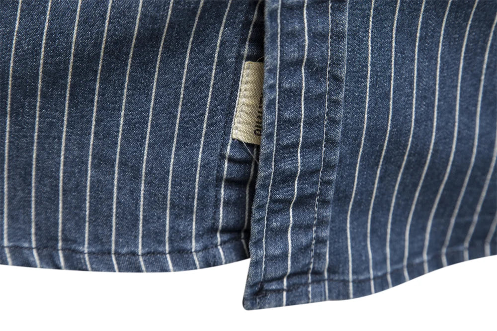 Herren Denim Shirts aus Baumwolle mit Streifen und langem Arm