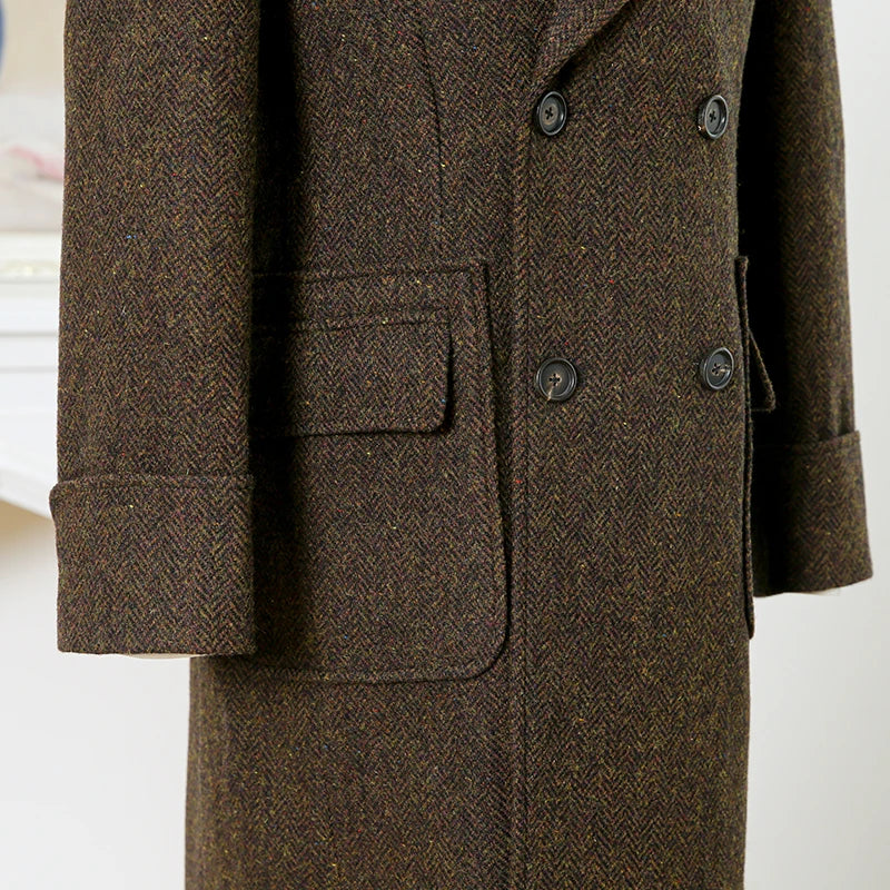 Herren Tweed Mantel im Business Style mit gesprenkeltem Muster und Zweireiher