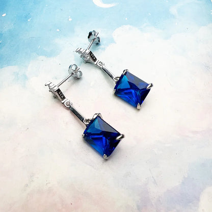 Damen-Ohrtropfen Saphirblau baumeln elegant aus Sterlingsilber