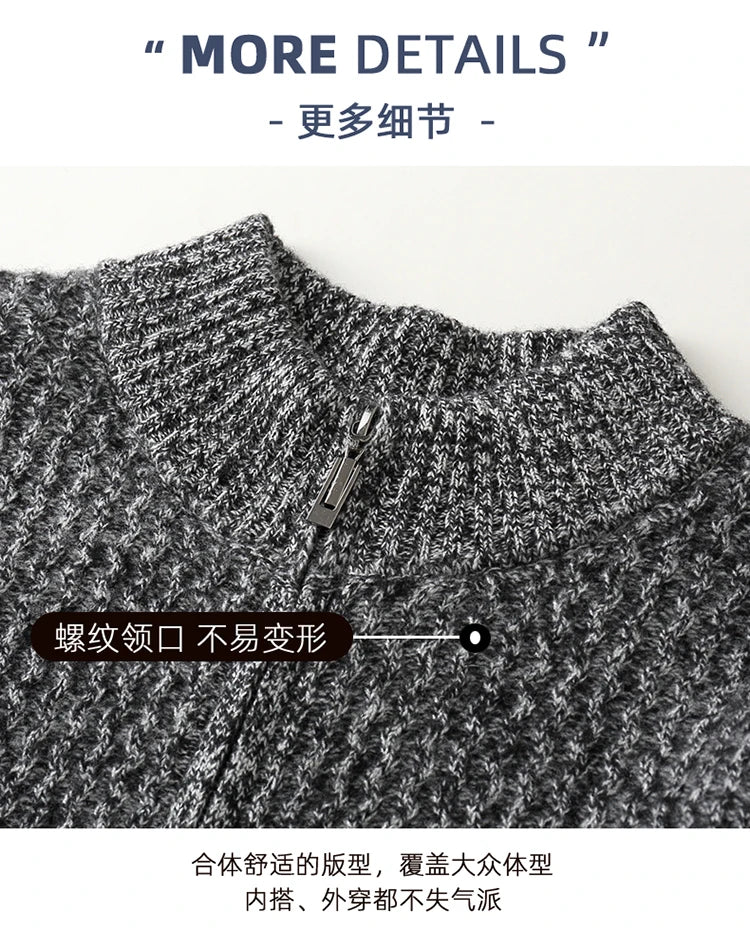 2025 Herbst und Winter Pullover aus reiner Wolle für Herren, neue Strickjacke mit Reißverschluss, Mantel, halb Stehkragen, lockeres Freizeithemd, AB-Farbstrickwaren