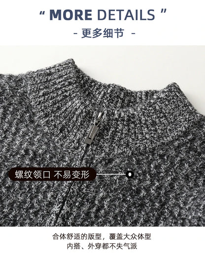 2025 Herbst und Winter Pullover aus reiner Wolle für Herren, neue Strickjacke mit Reißverschluss, Mantel, halb Stehkragen, lockeres Freizeithemd, AB-Farbstrickwaren
