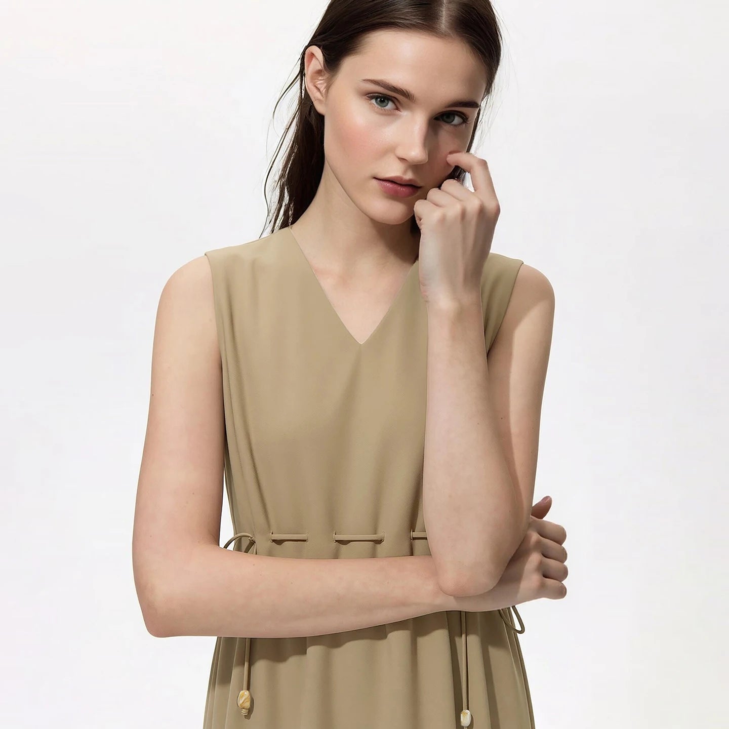 Komfortables Sommer Damen Kleid V-Ausschnitt Kordelzug