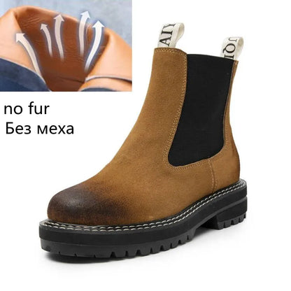 Women Winter Boots Sued Genuine Leather  New Fashion British Style Women Chelsea Boots Large Size 41　42　43 Female Ankle Boots