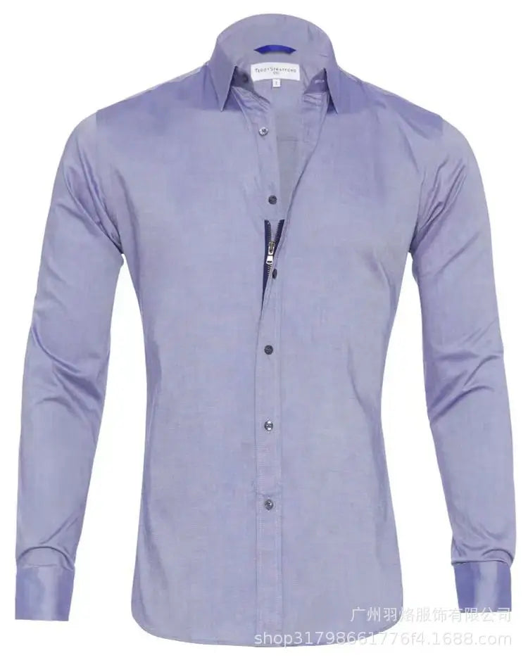Herren Slim Fit Langarmshirt mit Vier-Wege-Stretch, bügelfrei und knitterarm in seidiger Optik – einfarbig.