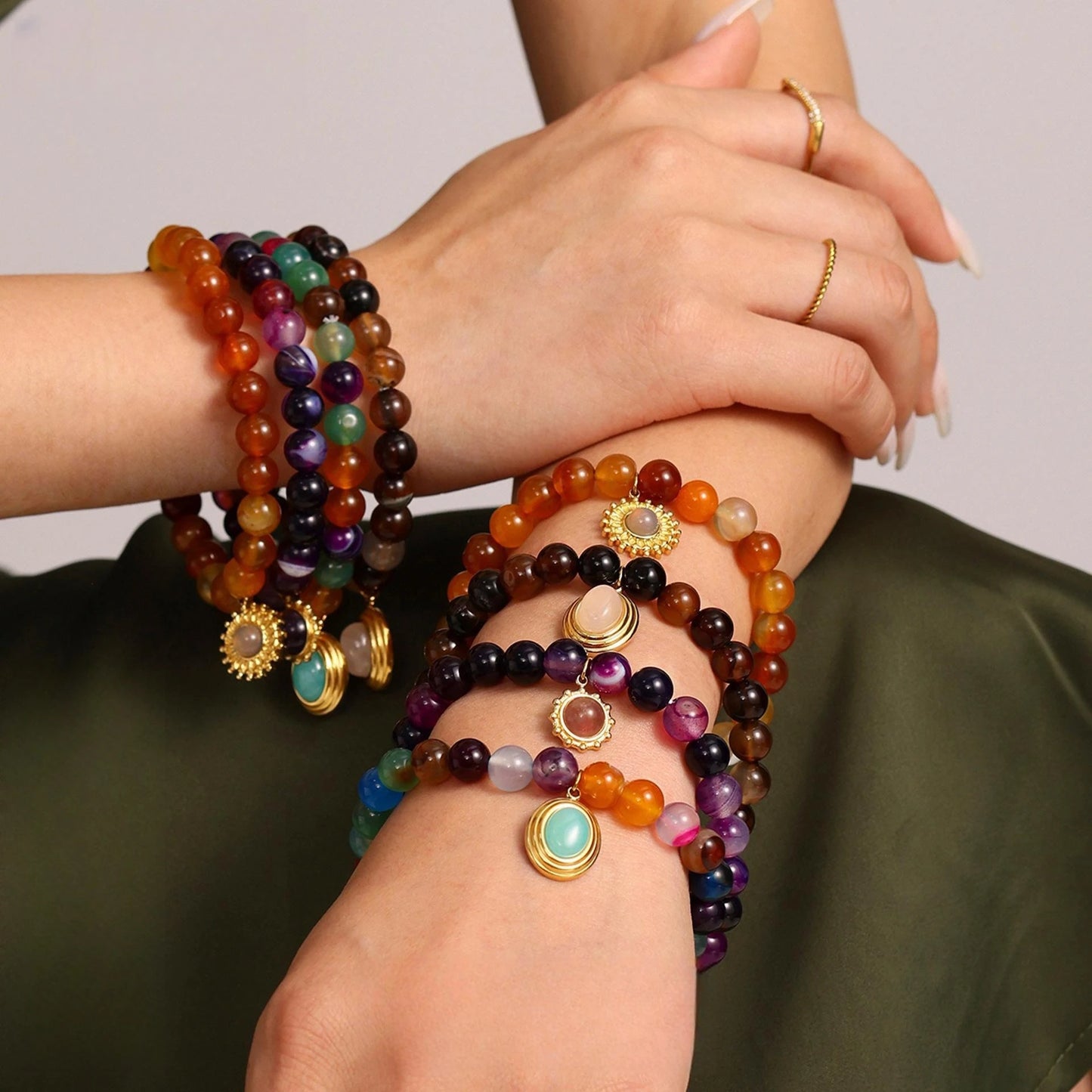 Damen-Armband mit Achat-Naturstein aus Edelstahl