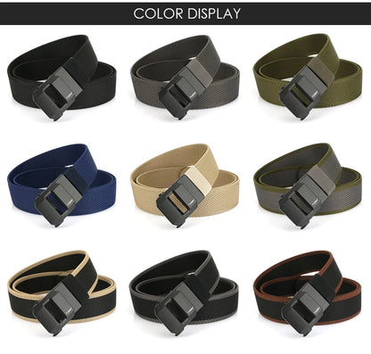 Unisex-Gürtel aus elastischem Nylon mit mattschwarzer Schnalle in 38 mm Breite und Tragekomfort