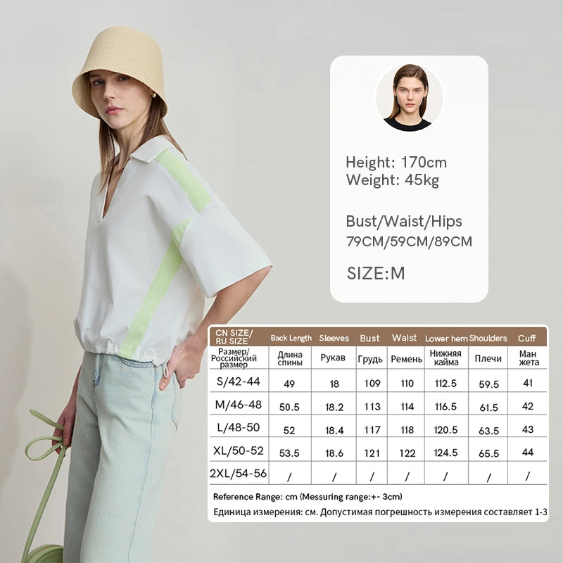 Damen T-Shirts im minimalistischen Stil mit neuem V-Ausschnitt und kurzen Ärmel