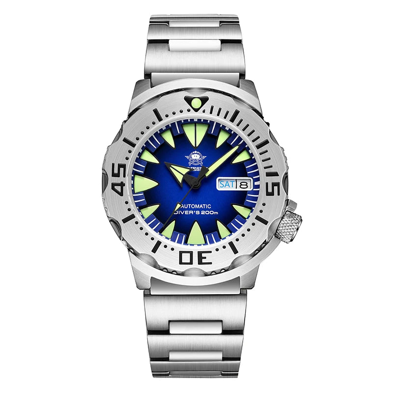 ADDIESDIVE AD2103 Men Monster Watch Luminous Sapphire Glass Blue Dial NH36 Diver 316L Stainless Steel Mechanical Watches