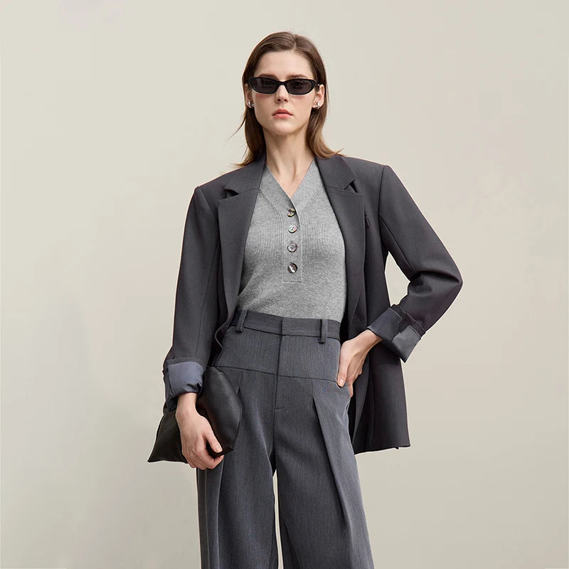 Damen V-Ausschnitt Pullover Wolle-Mix Halbarm Slim Frühling-Herbst