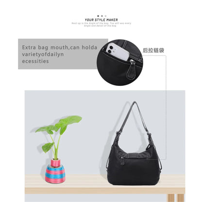 Damen-Schultertasche aus PU-Leder mit Top-Griff Reißverschluss Mehrfachfächer für Handy und Geldbörse