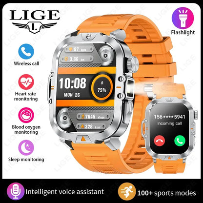 LIGE Neue Smart Watch 2,01" HD Display Taschenlampe Bluetooth Anruf 410mAh Batterie Robuste Smartwatch Wasserdichte Smart Armband
