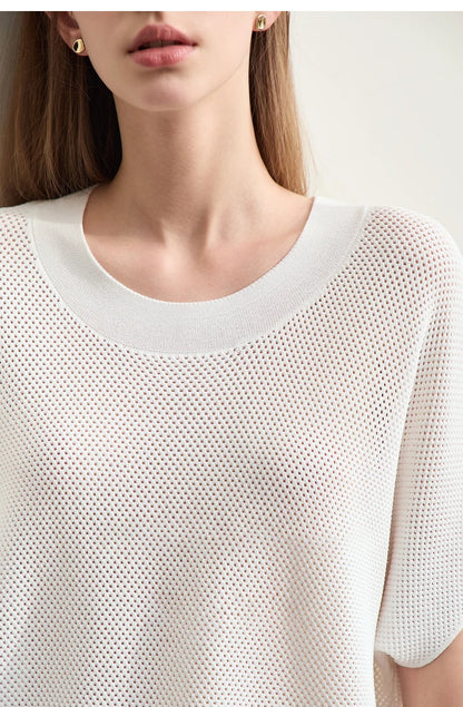 Damen-Rundhalspullover Wolle Aushöhlung locker Streetwear Sommer