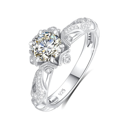 Damen-Halo-Verlobungsring im Viktorianischen Filigran-Design, 18K Goldplattiert Moissanit