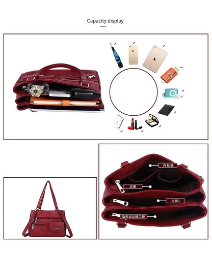 Damen-Handtasche Vintage Schultertasche mit Mehrfachfächern und große Kapazität für iPad und Smartphone