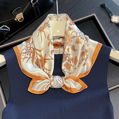 Damen Seidenschal 53cm quadratisch Blumenprint Luxus Hijab Bandana J