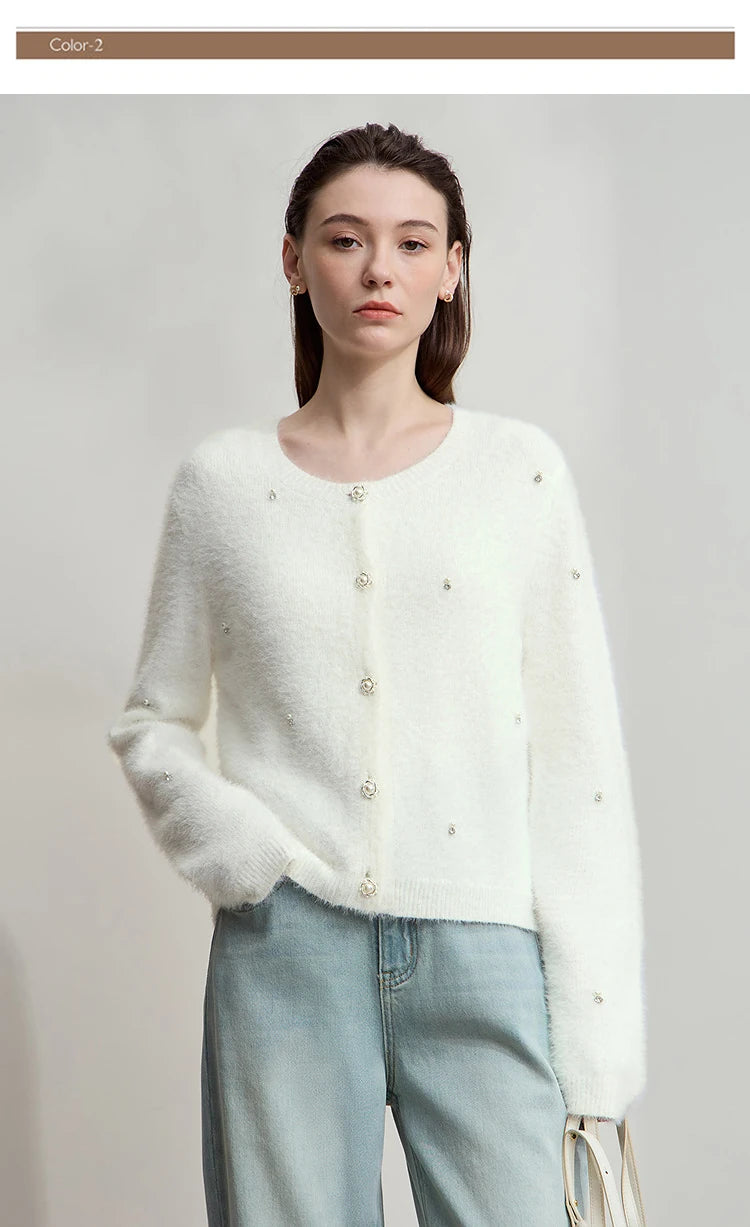 Damen-Rundhalspullover Strickjacke kurz elegant Herbst-Winter