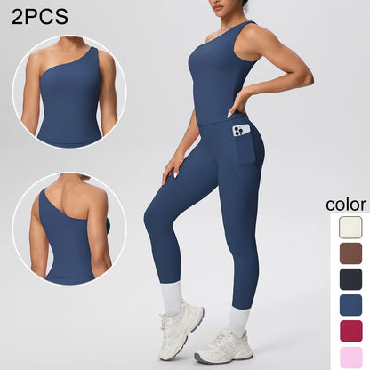 Yoga-Set (2-teilig) aus Top und Leggings, dunkelblau mit hellem Beinabschluss