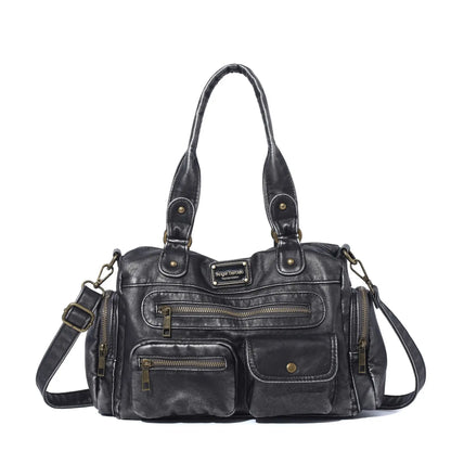 Damen-Satchel-Tasche Vintage-Schwarz Großes Fassungsvermögen Mit Abnehmbarem Tragegurt