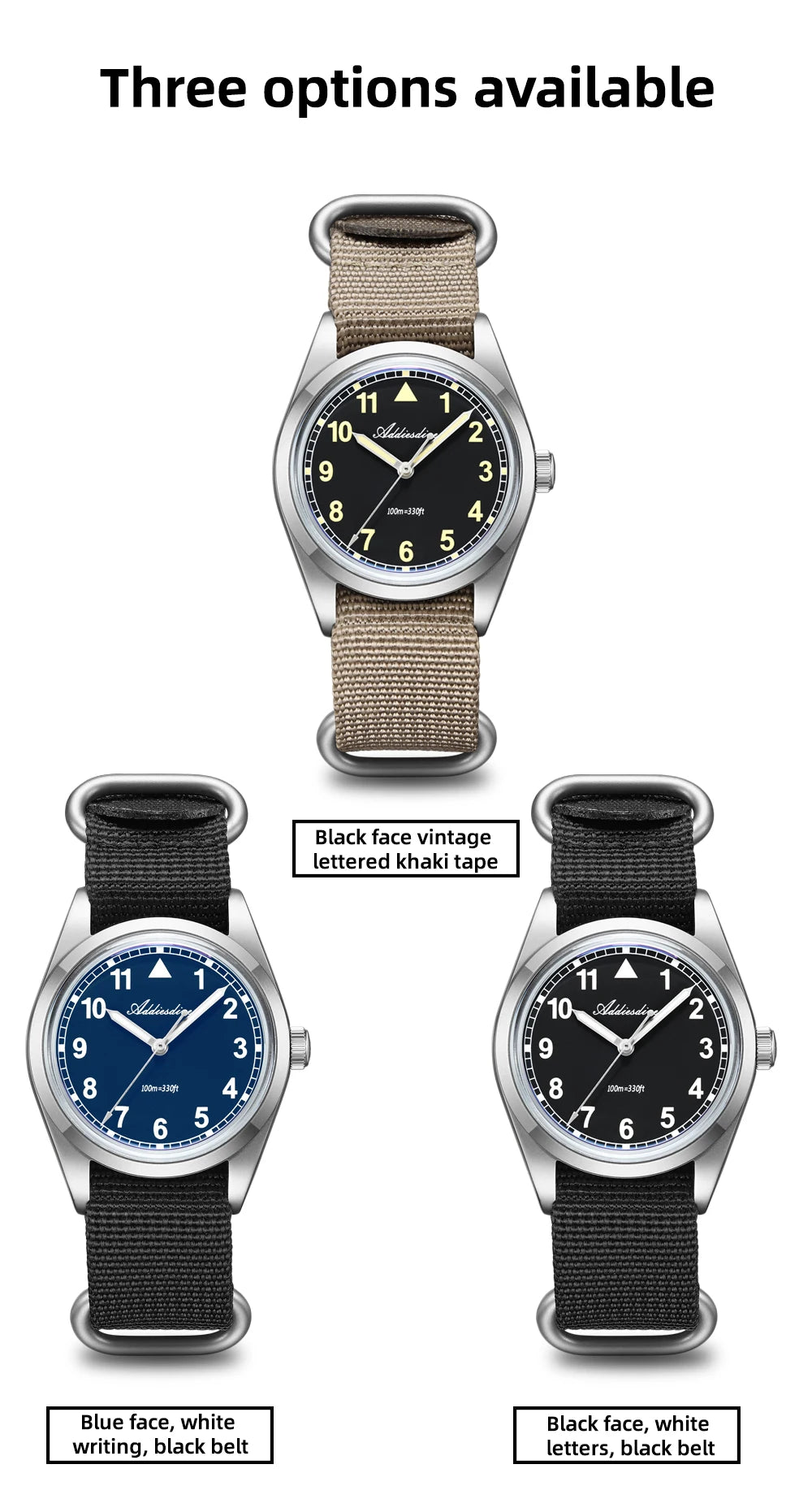 Herren-Quarzuhr mit Bubble-Glas und Nylonarmband