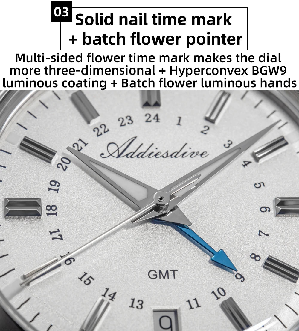 Herren-GMT-Quarzuhr mit Ronda-Werk und Bubble-Glas