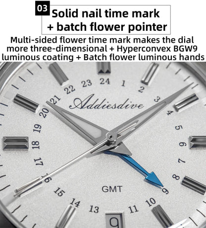 Herren-GMT-Quarzuhr mit Ronda-Werk und Bubble-Glas