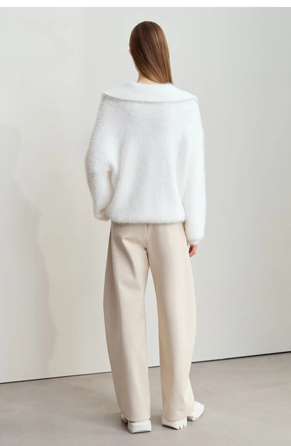 Damen-Rollkragenpullover Nerz-Imitat Reißverschluss locker dick Winter