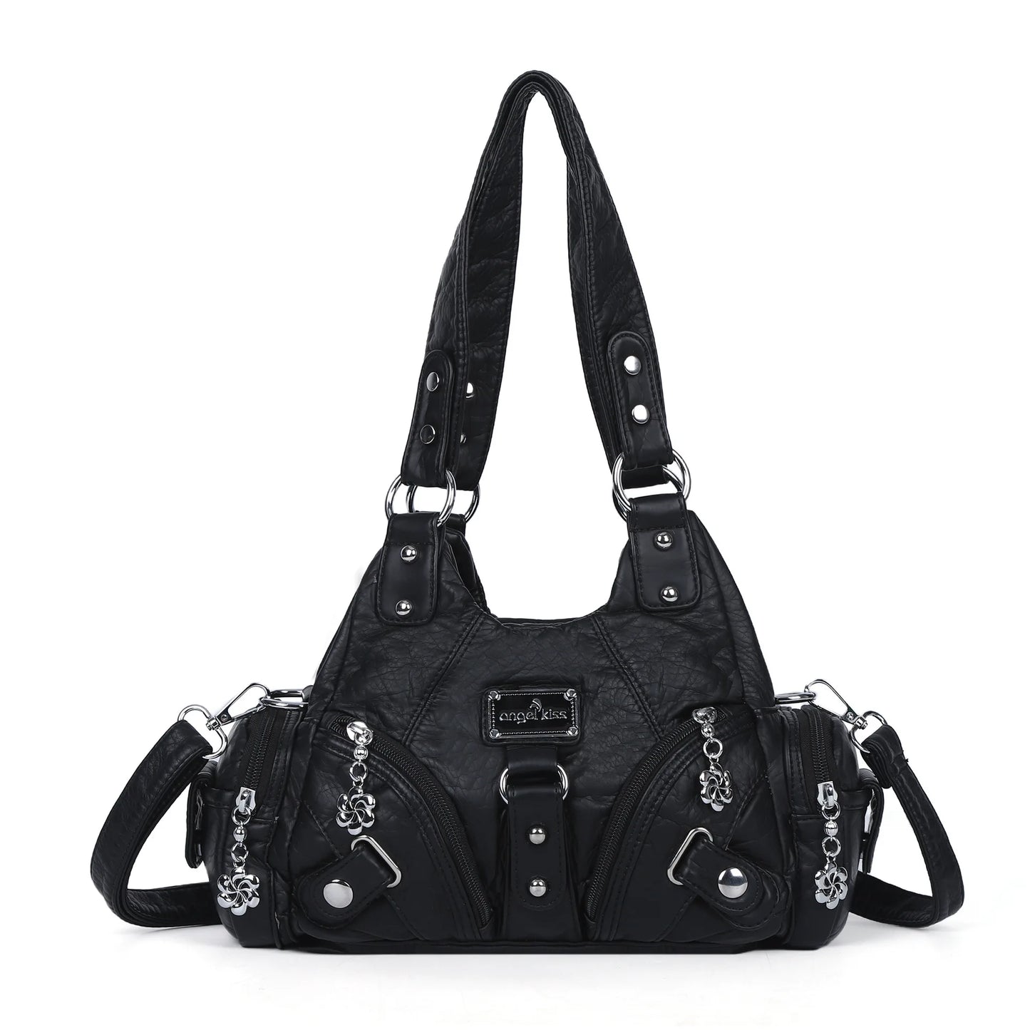Damen-Handtasche mit Top-Griff und Mehrfachfächern für Smartphone Vintage-Stil Kompakt