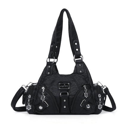 Damen-Handtasche mit Top-Griff und Mehrfachfächern für Smartphone Vintage-Stil Kompakt