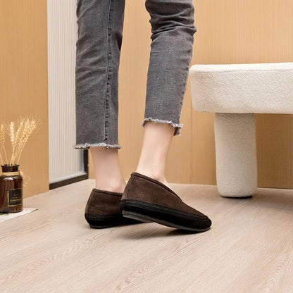 Braune Damen-Ballerinas mit Wollfutter, flachem Slip-on und dicker Sohle