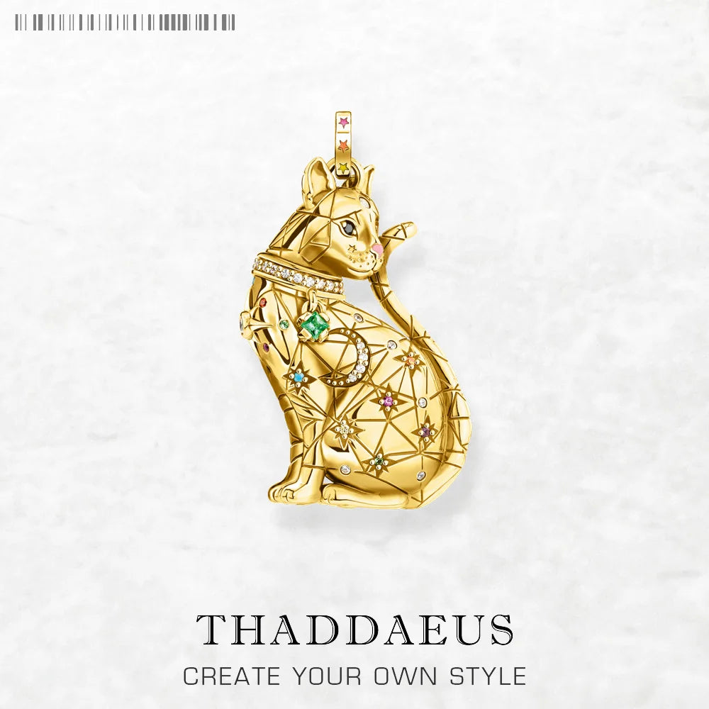 Damen-Charm-Anhänger goldene Magic Cat niedlich aus Sterlingsilber