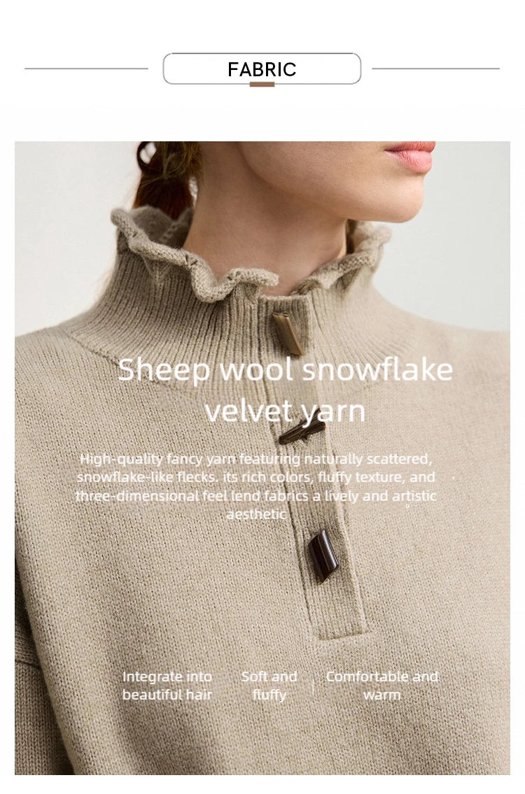 Damen-Rollkragenpullover locker Knopf Raglanärmel Winter