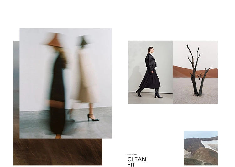 Damenbekleidung-Collage mit mehreren Outfits, darunter ein schwarzer Strick-Look