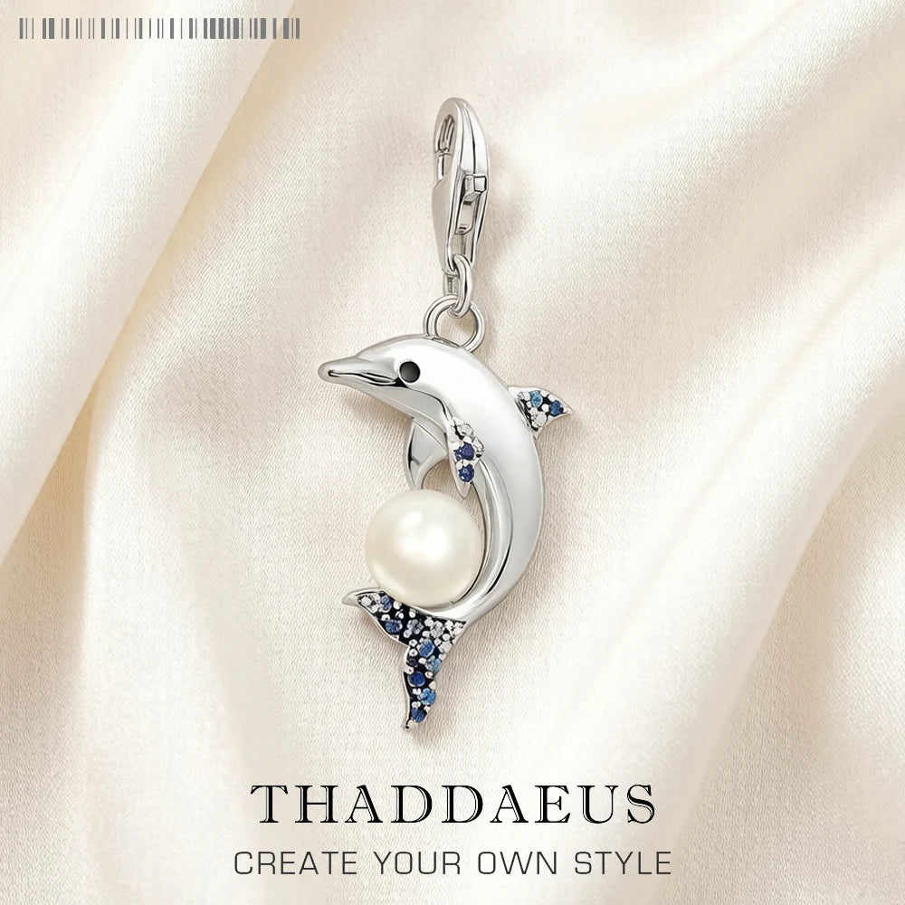 Damen-Charm-Anhänger Delfin mit Perle aus Sterlingsilber