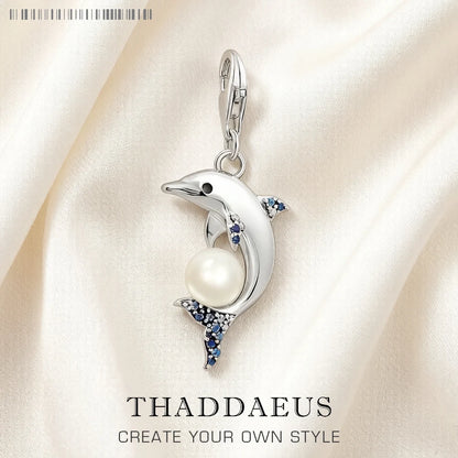 Damen-Charm-Anhänger Delfin mit Perle II aus Sterlingsilber