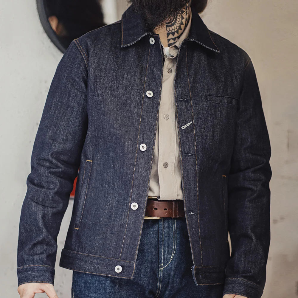 Herren Jeansjacke Retro 16,5 Unzen Schwere Baumwoll-Reversjacke Klassischer Mantel
