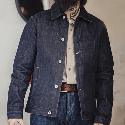 Herren Jeansjacke Retro 16,5 Unzen Schwere Baumwoll-Reversjacke Klassischer Mantel