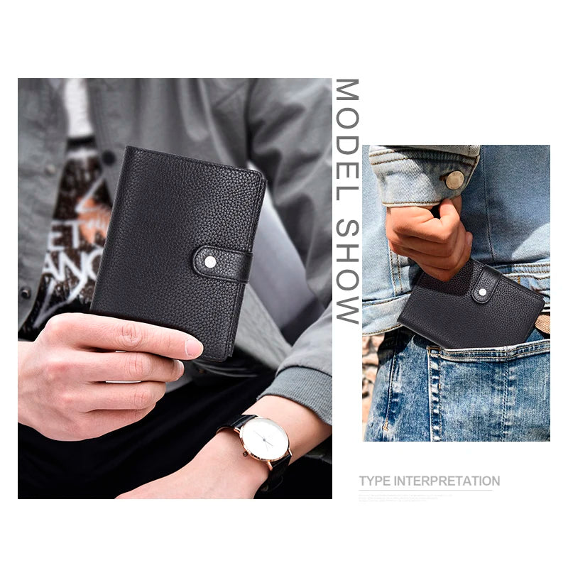 Herren Echtleder Geldbörse Vintage Trifold Kurzgeldbörse Kartenhalter Reisepass