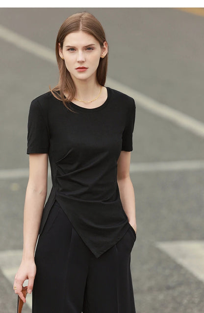 Damen T-Shirt mit asymmetrischem Design und kurzen Ärmeln für den Sommer