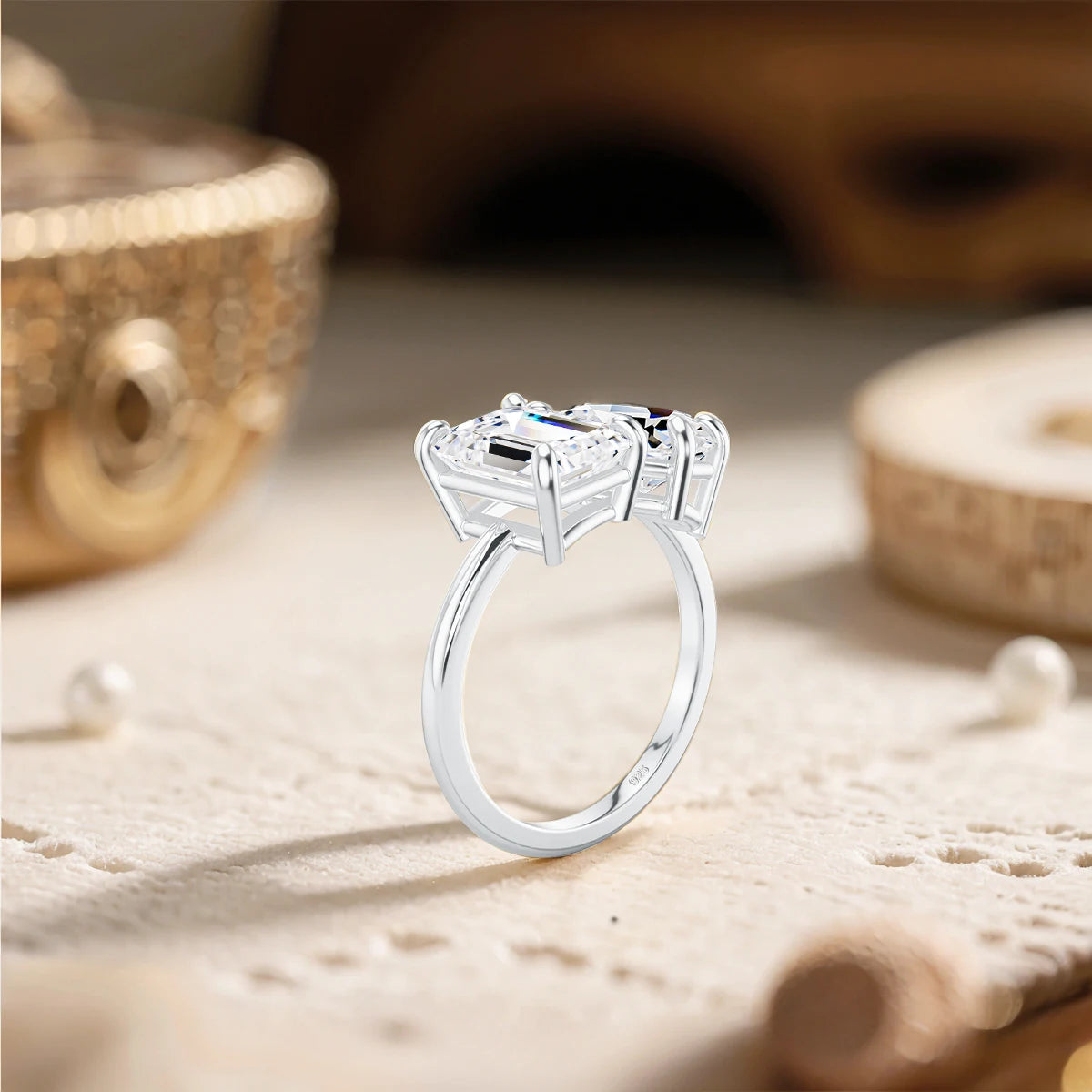 Damen-Ring aus 925er Silber mit Moissanit-Doppelstein, 3,5 Karat Gesamtgewicht, Luxuriöses Schmuckstück