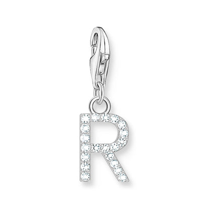 Damen-Charm-Anhänger Buchstaben weißer Stein klassisch aus Sterlingsilber