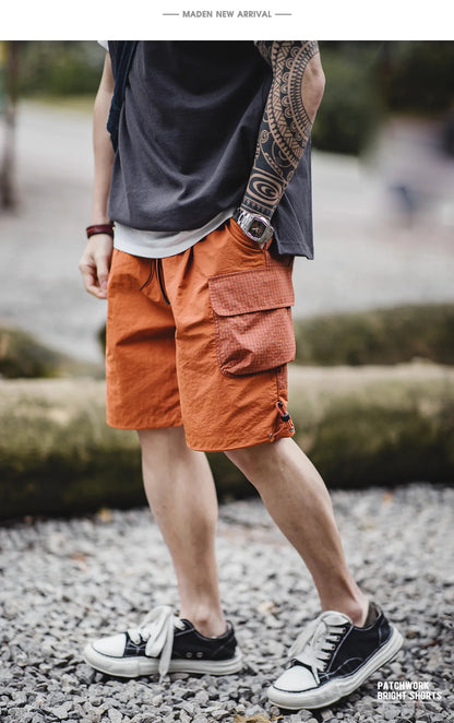 Männer Sommer Shorts aus leichtem Patchwork mit elastischer Taille in orange