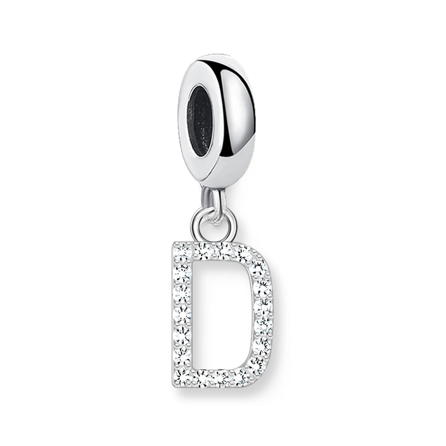 Baumelnder Buchstaben-Anhänger (D) aus 925er Sterling Silber mit weißem Steinbesatz