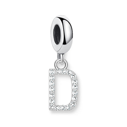 Baumelnder Buchstaben-Anhänger (D) aus 925er Sterling Silber mit weißem Steinbesatz