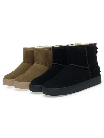 Damen Schnee Stiefel aus echtem Leder mit warmem Wollfutter
