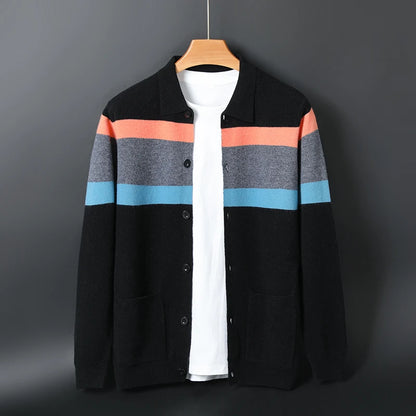 2024 neue Mode Wolle Strickjacke Mantel Top Herren Revers Business Casual Strickpullover Trend Hot Frühling und Herbst gestreift Langarm